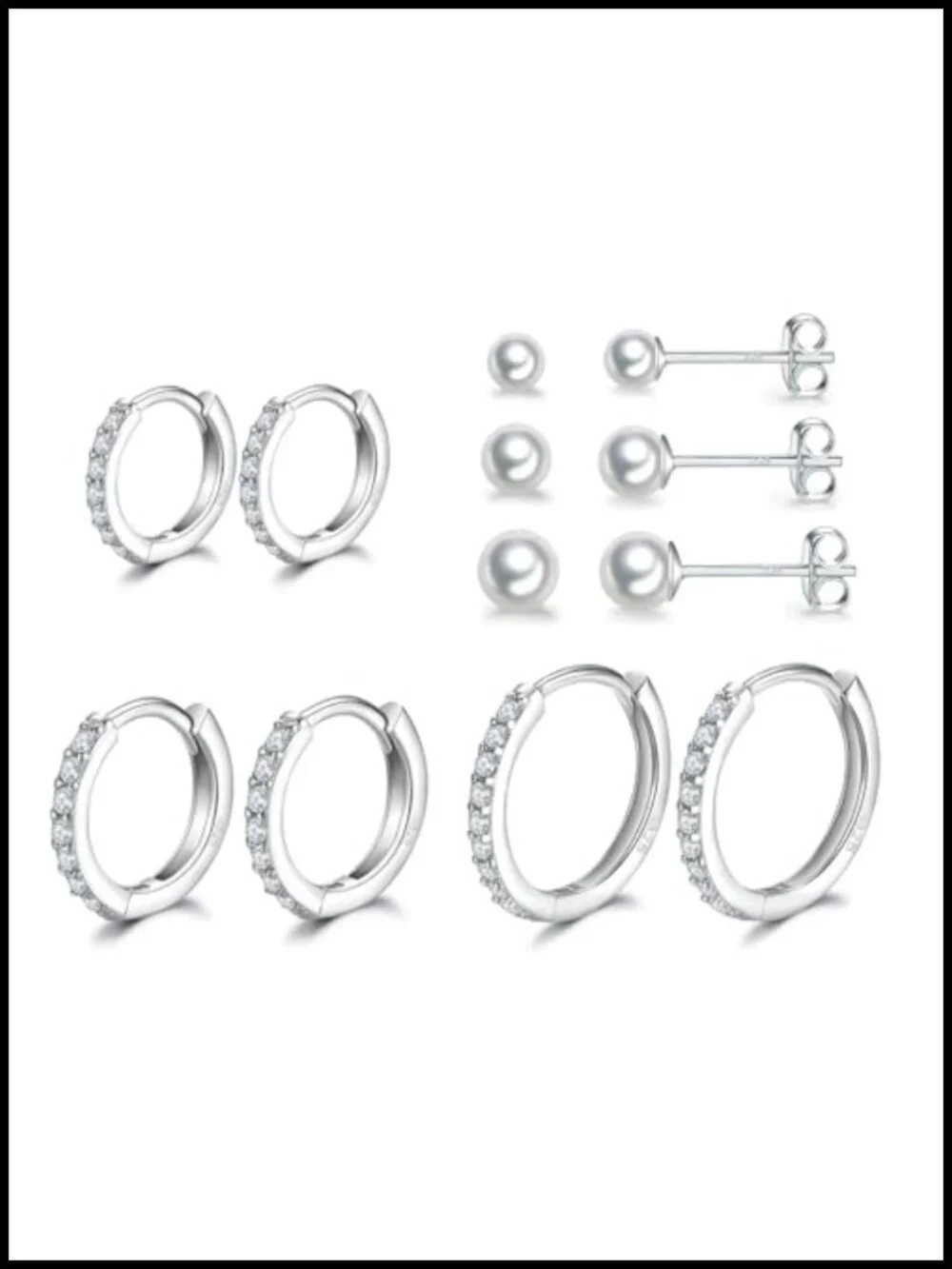 Sterling Silver Hoop and Stud Earrings Set for Women Men, 925, Hypoallergenic
